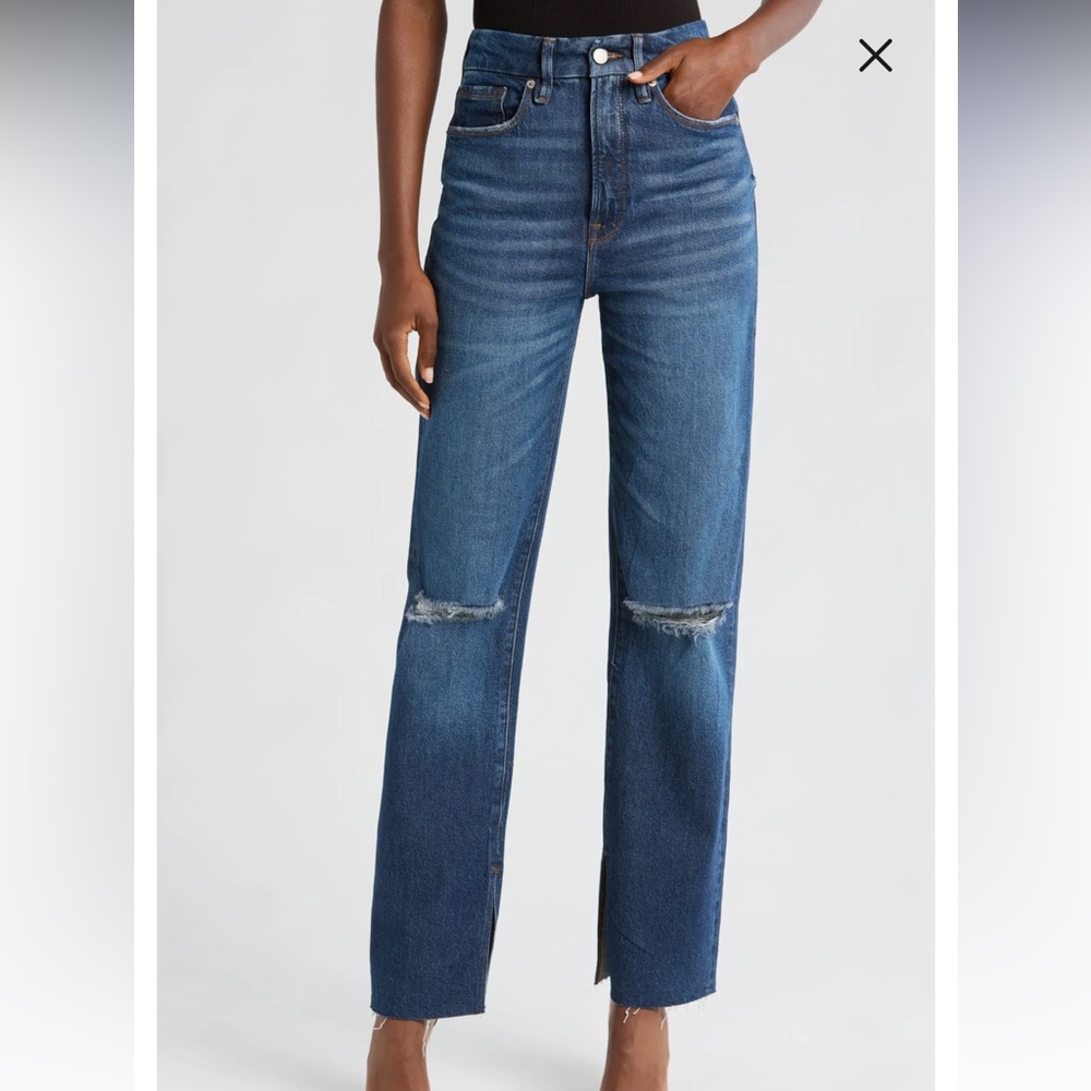 Good American Good Boy Split Hem High Waist Straight Leg Jeans